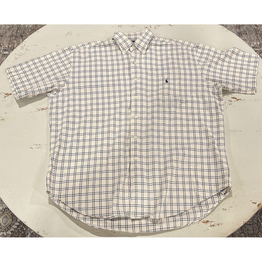 Vintage Ralph Lauren Shirt Men Large Marlowe Plaid Pony Short Sleeve Button Down